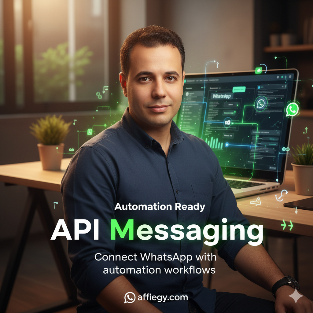 مخطط سير عمل (Workflow) يوضح ربط واتساب API بمحرك n8n لعمليات تجارة إلكترونية مؤتمتة