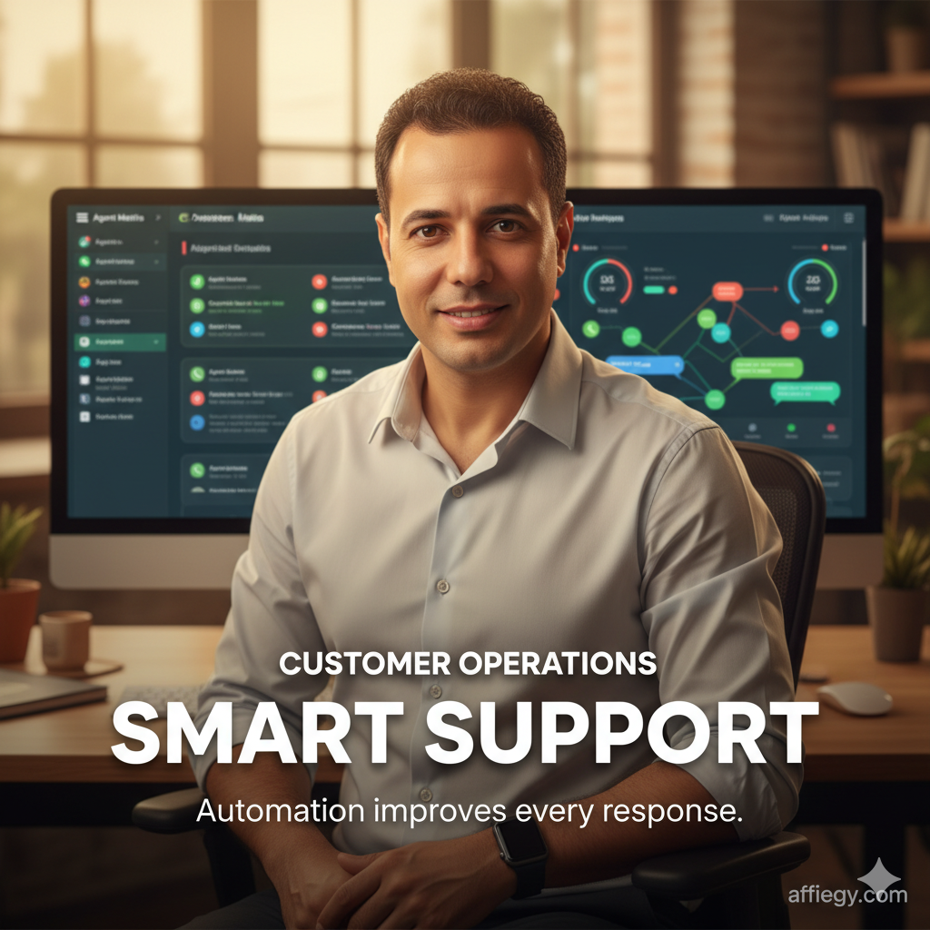 تمثيل بصري لنظام أتمتة متكامل يربط واتساب API بأنظمة المستودعات وخدمة العملاء