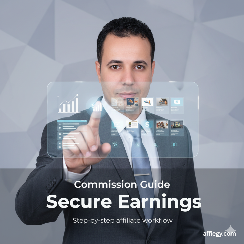 رسم توضيحي لنظام التسويق بالعمولة في سوق 2026 يربط بين المسوق والتاجر عبر منصة تجار كوم مع أيقونات الأتمتة والدفع