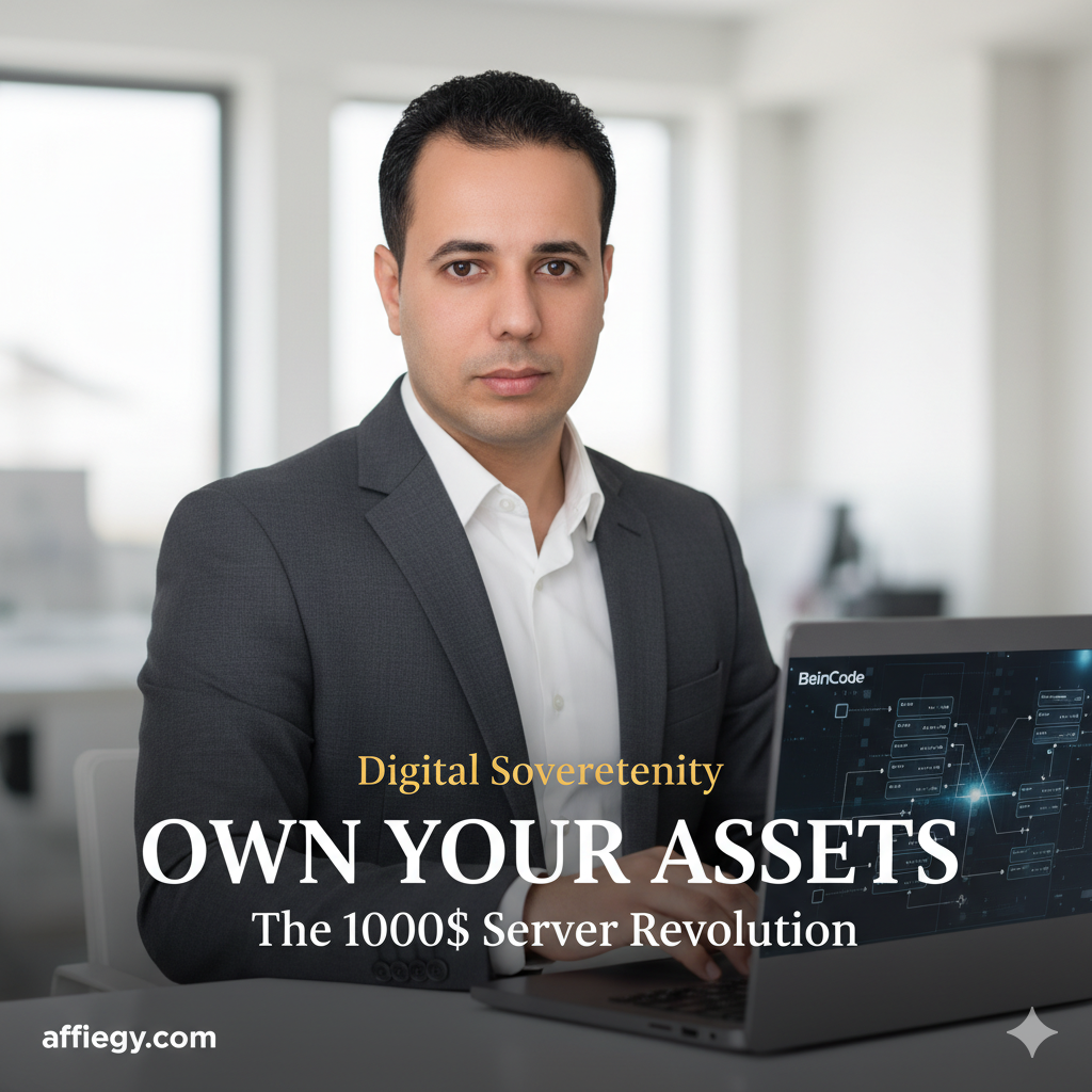 تمثيل بصري لمفهوم السيادة الرقمية وامتلاك السيرفرات الخاصة لإدارة تجارة إلكترونية وأتمتة واتساب 2026