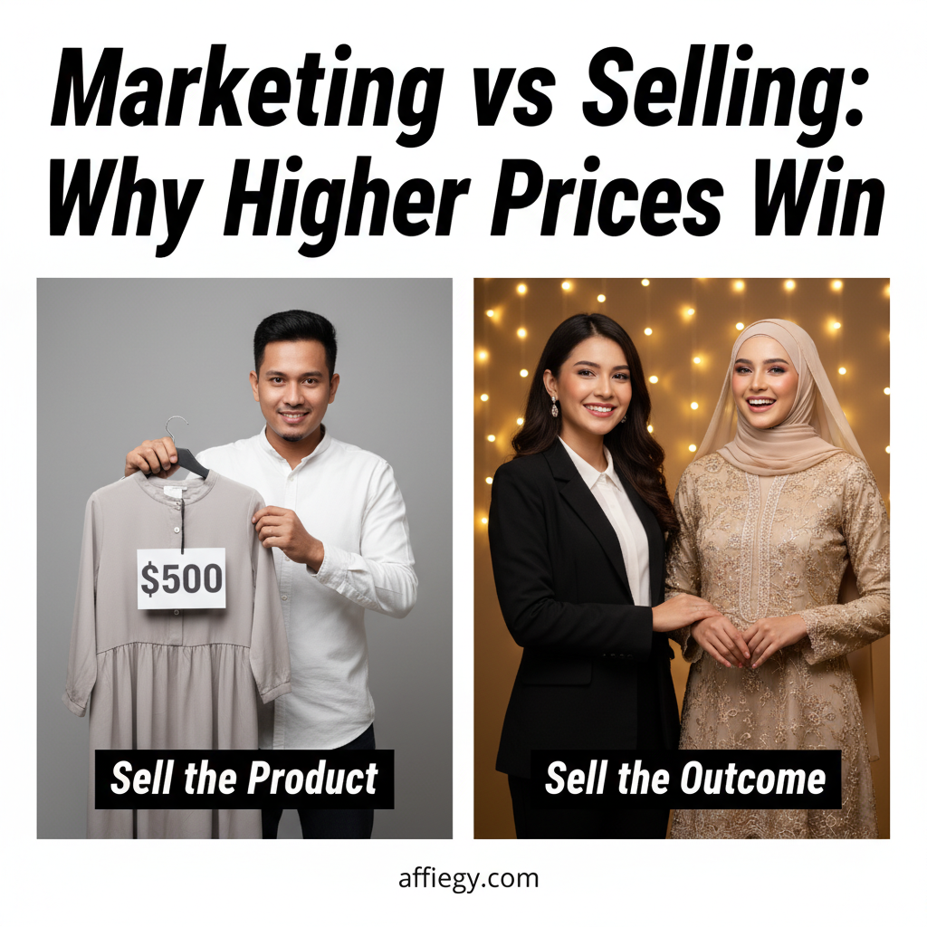 Marketing vs Selling Comparison - Architectural difference between selling products and selling outcomes in 2026 eCommerce