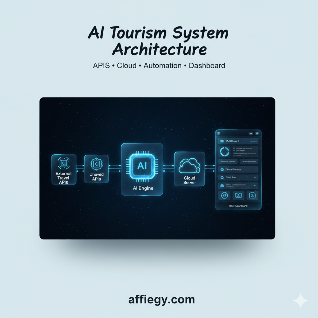 واجهة بحث وحجز سياحي ذكية توضح عرض الرحلات والأسعار بشكل آلي