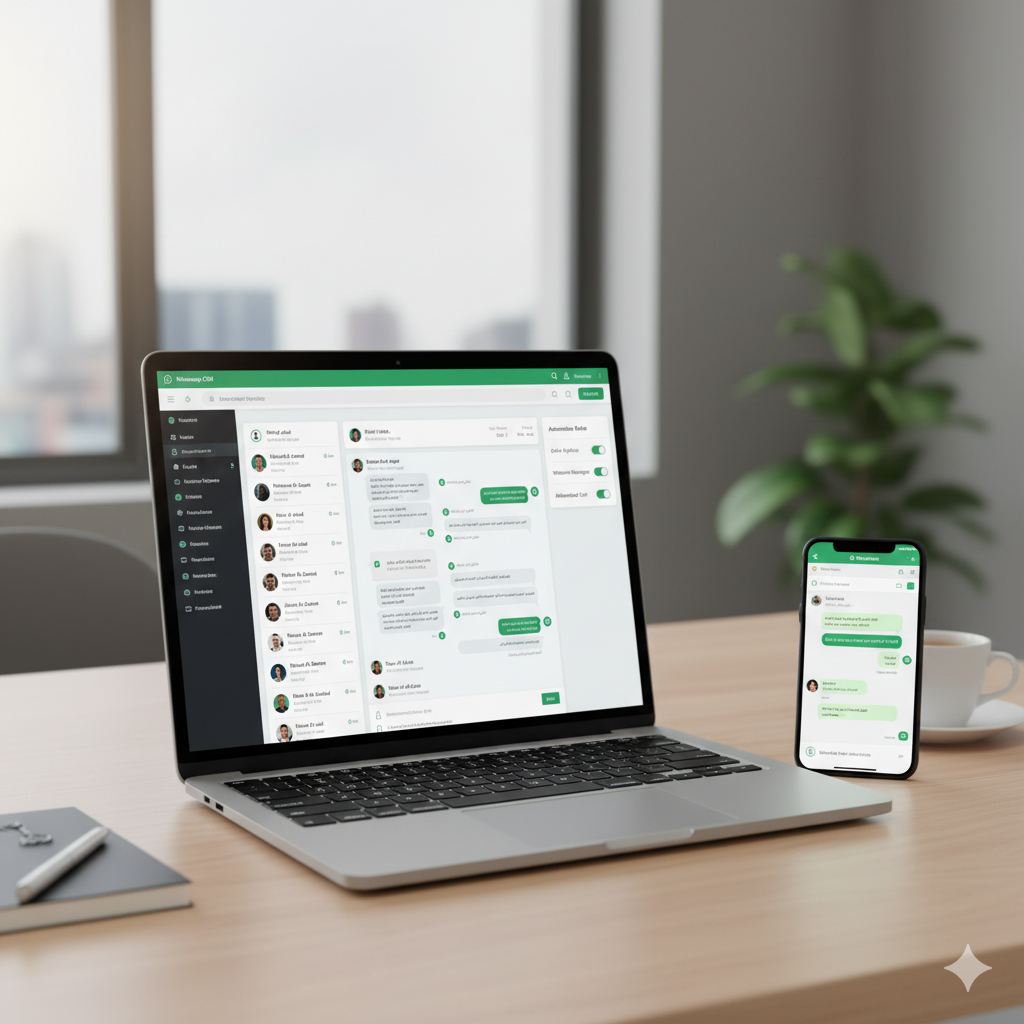 واجهة مستخدم لنظام CRM مدمج مع واتساب لإدارة دورة حياة العميل من الاستفسار حتى الشراء