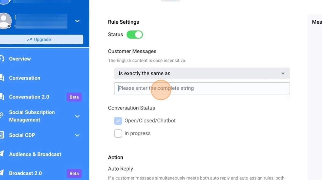 واجهة إعداد الردود الذكية المبنية على الكلمات المفتاحية لأتمتة عمليات البيع بالكامل