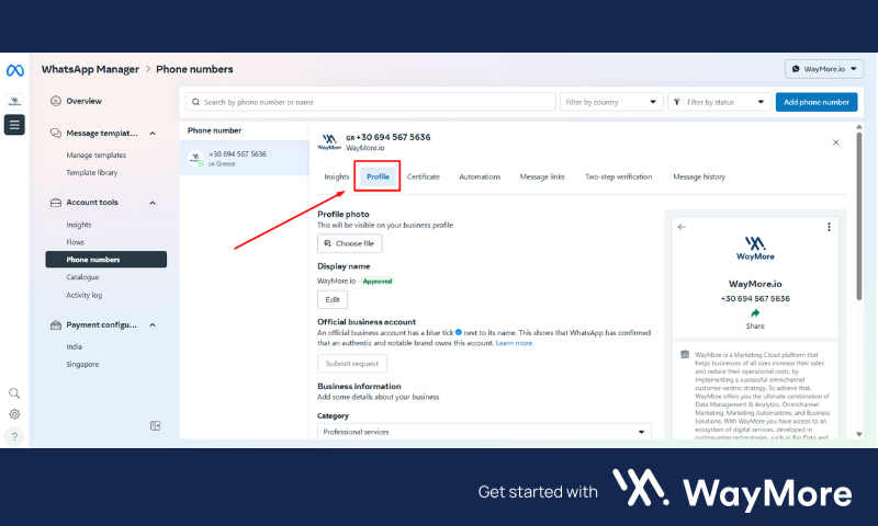 واجهة إعدادات حساب واتساب للأعمال داخل Meta Business Manager وكيفية إدارة الأرقام الموثقة