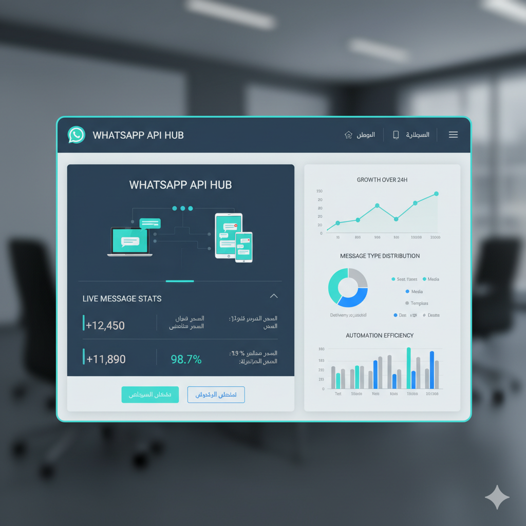 لوحة تحكم تقنية متقدمة لنظام Whats360 توضح تدفق البيانات اللحظي ومعدلات التحويل Conversion Rates لعام 2026