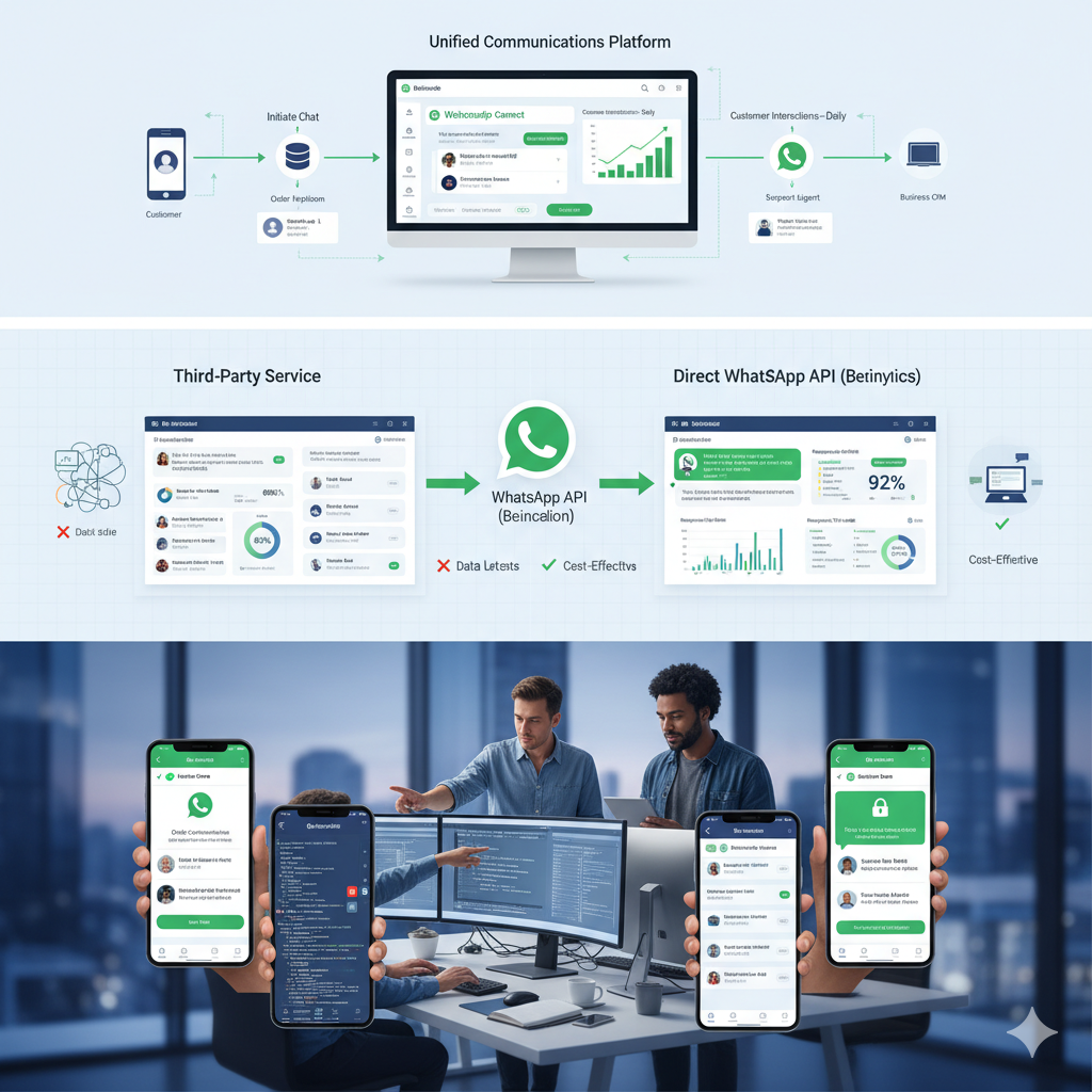 مخطط هندسي لدمج WhatsApp API داخل الأنظمة البرمجية لرفع معدل التحويل CRO